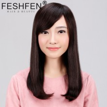 FESHFEN真發假發中長發梨花頭真人發絲時尚女士逼真機制手織頭套