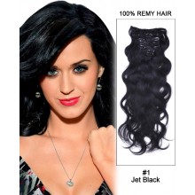 14”  7pcs #1 Jet Black Body Wave Remy Hair Clip In Hair Extensions