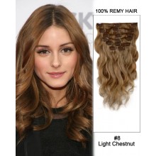 16” 7pcs #8 Light Chestnut Body Wave 100% Remy Hair Clip In Human Hair Extensions