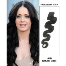 14” #1B Natural Black Body Wave 100% Remy Hair Tape In Hair Extensions-20 pcs