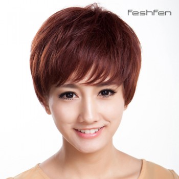 FESHFEN時尚女短發卷發蓬松逼真自然 真人發發套中老年人女士假發